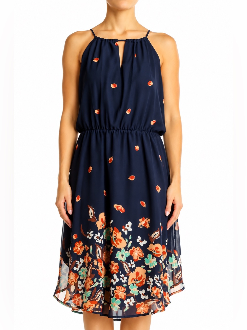 Collective Concepts Chiffon Floral Halter Midi Dress Cocktail Party Boho Size M